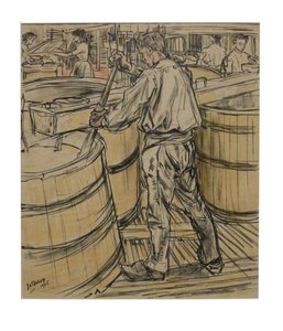 Cuve de brassage 1 des 12 lithographies que Toorop a faites sur la fabrication des bougies